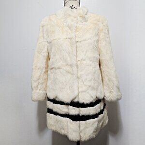 New Real MINK Fur Coat Jacket Stroller Ivory Cream White Black Peplum